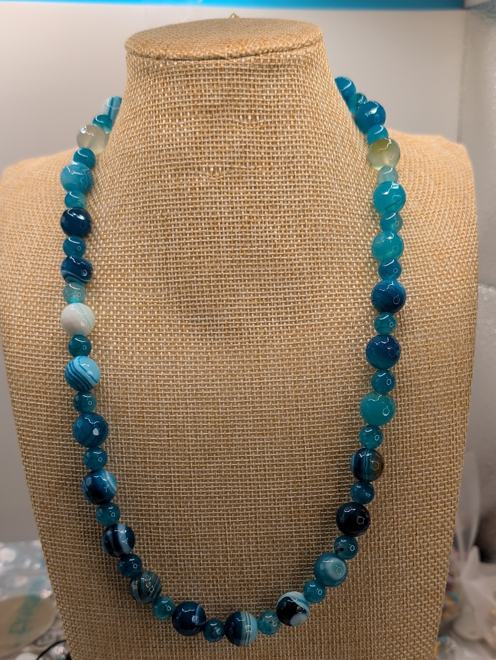 Blue Agate Bead Necklace - Elegant Women’s Jewelry
